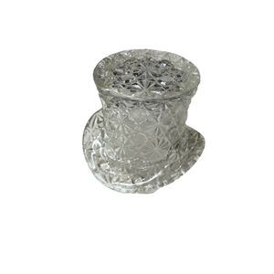 Vintage Fenton Glass Etched Top Hat Mini Toothpick Holder Clear 3.5" tall